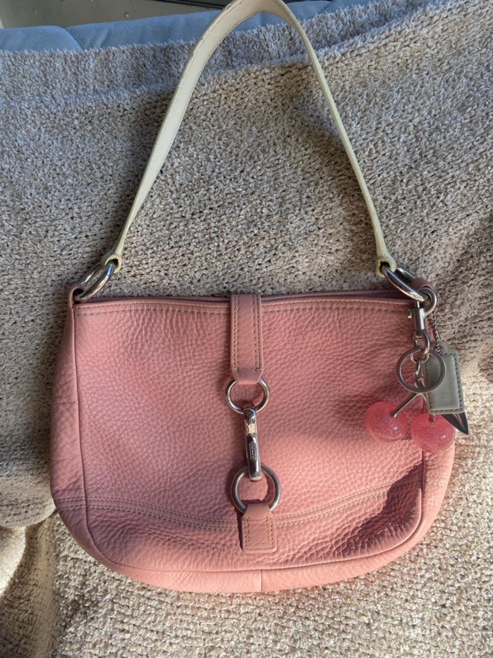Coach Pebbled Leather Shoulder Bag in Peach and Cream